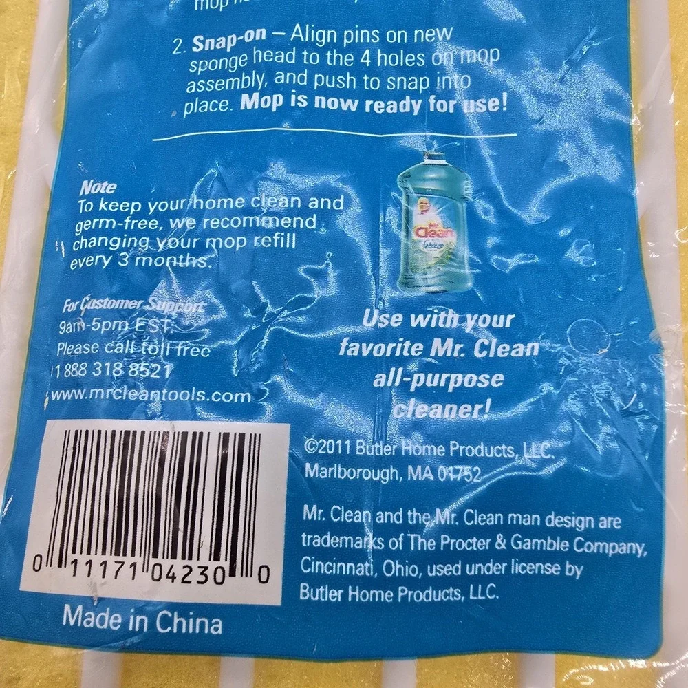 Mr. Clean Sponge Mop Refill 456886 Snap‎ On Snap Off Yellow Replacement